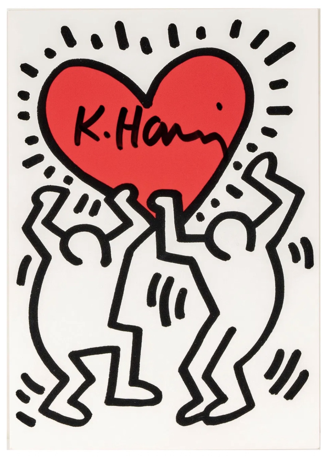 Two Figures with Red Heart by Keith Haring